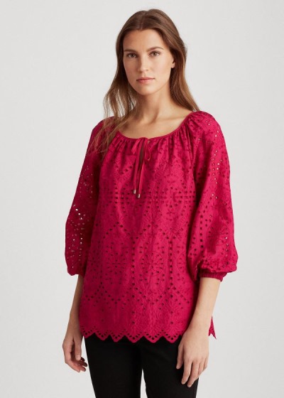 Ralph Lauren Eyelet Elbow-Sleeve Top Dame Danmark (MSXHL0832)